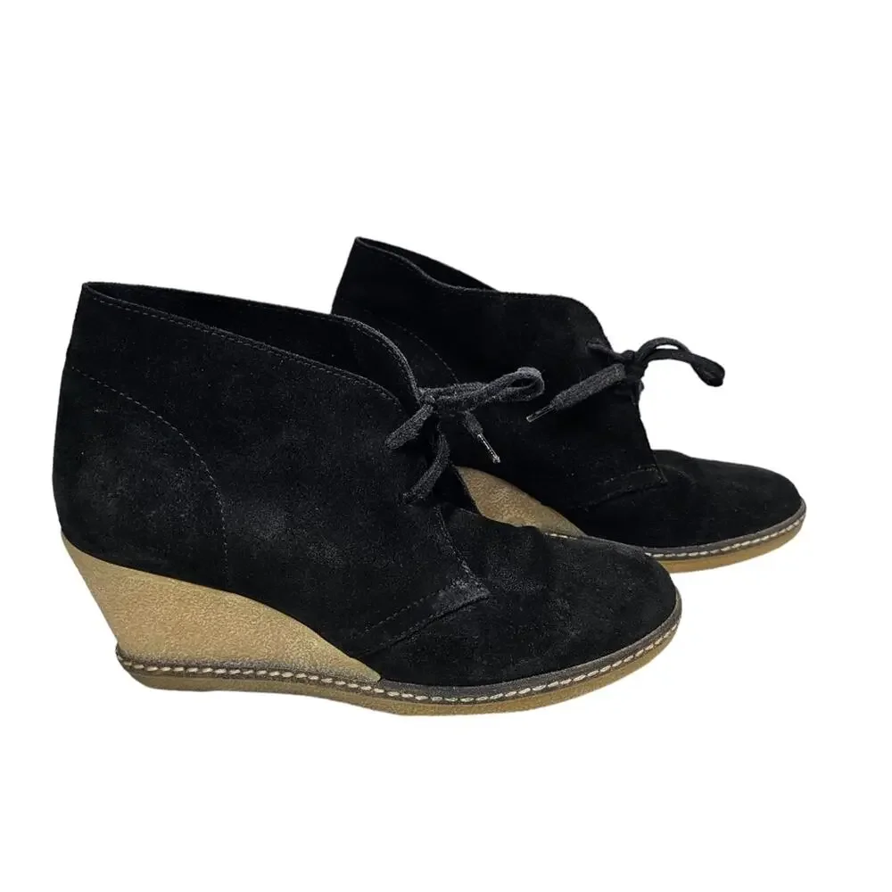 J. Crew MacAlister Wedge Boots Black Suede with Crepe Sole Size 7